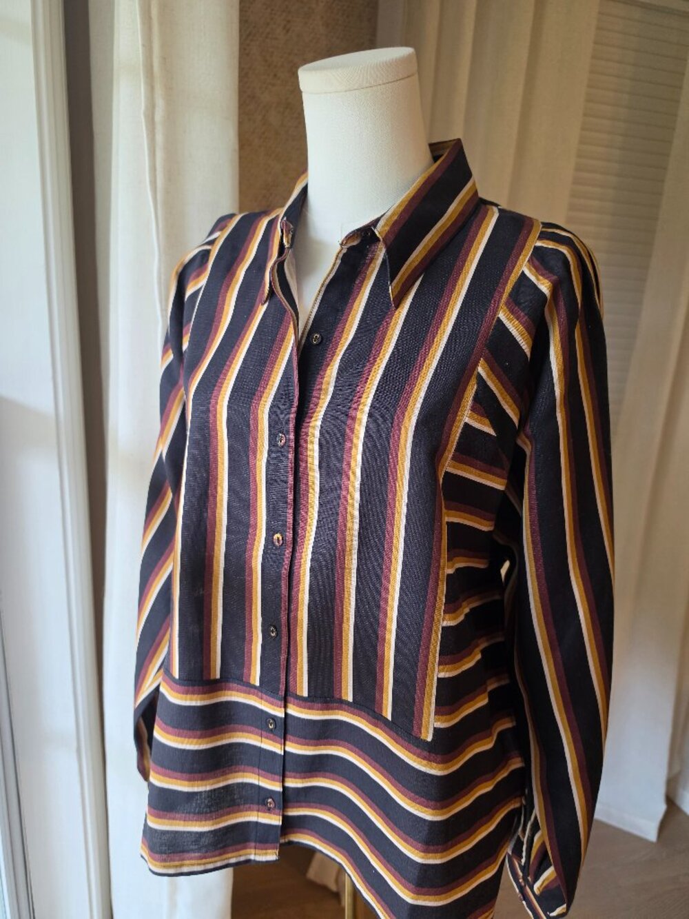 Cleobella Isadora Blouse – Black Multi / burgundy, gold and cream stripes S NWT